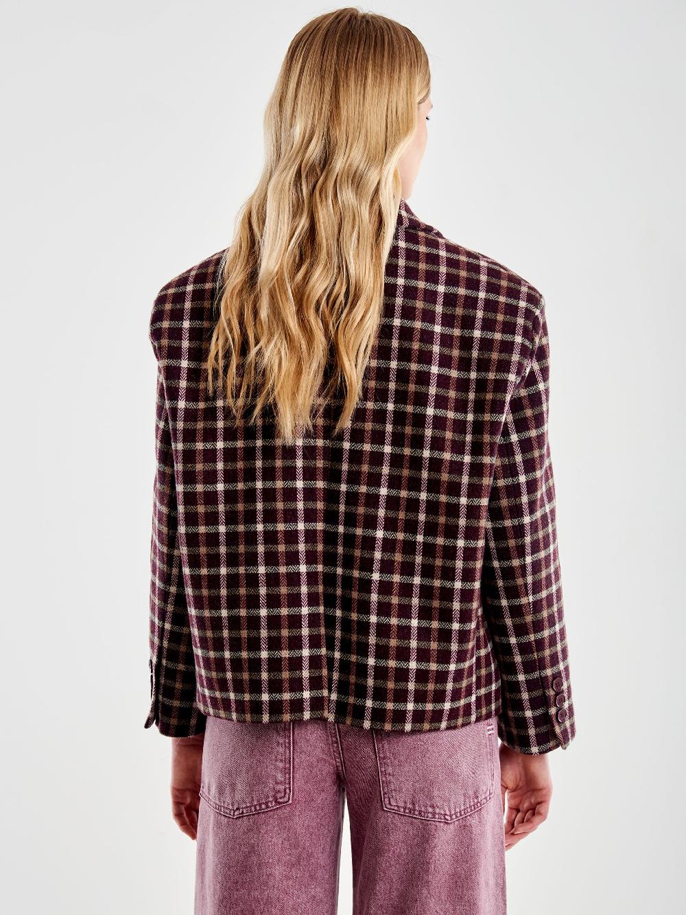 Vicolo Giacca Oversized Cropped a Quadri Bordeaux Sconto