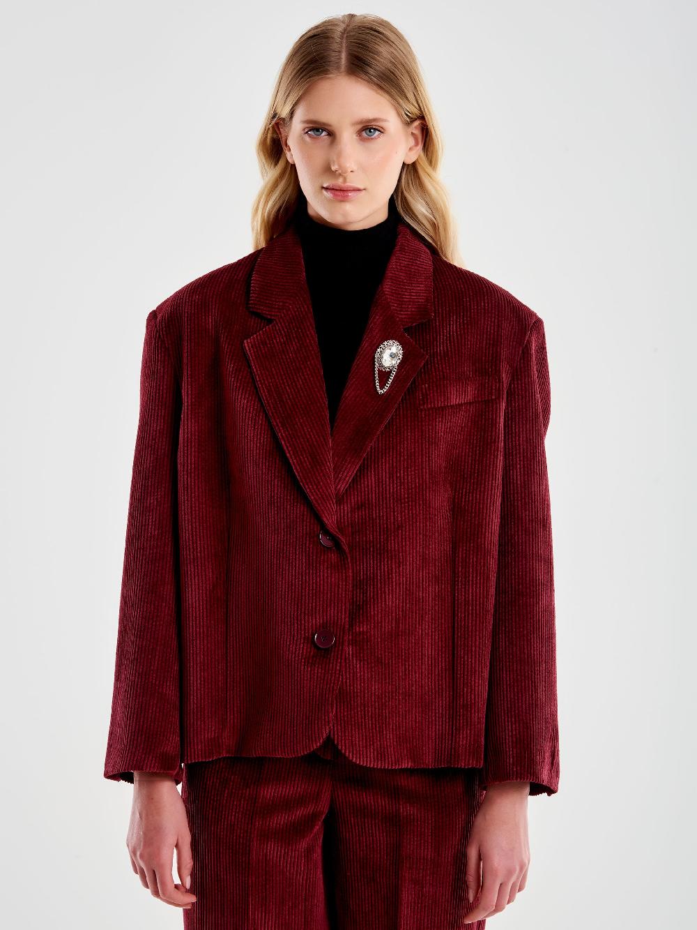 Vicolo Giacca Oversized Cropped in Velluto Bordeaux Economico