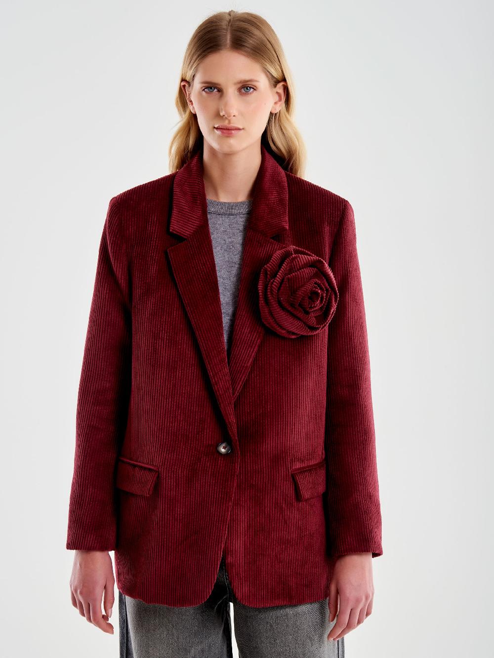 Vicolo Blazer con Rosa Oversized Velluto Bordeaux Saldi