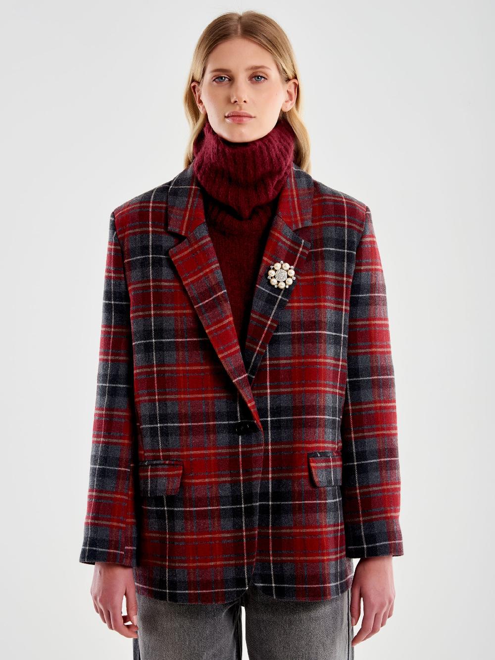 Vicolo Blazer Doppiopetto Over Spilla Quadri Bordeaux Offerte