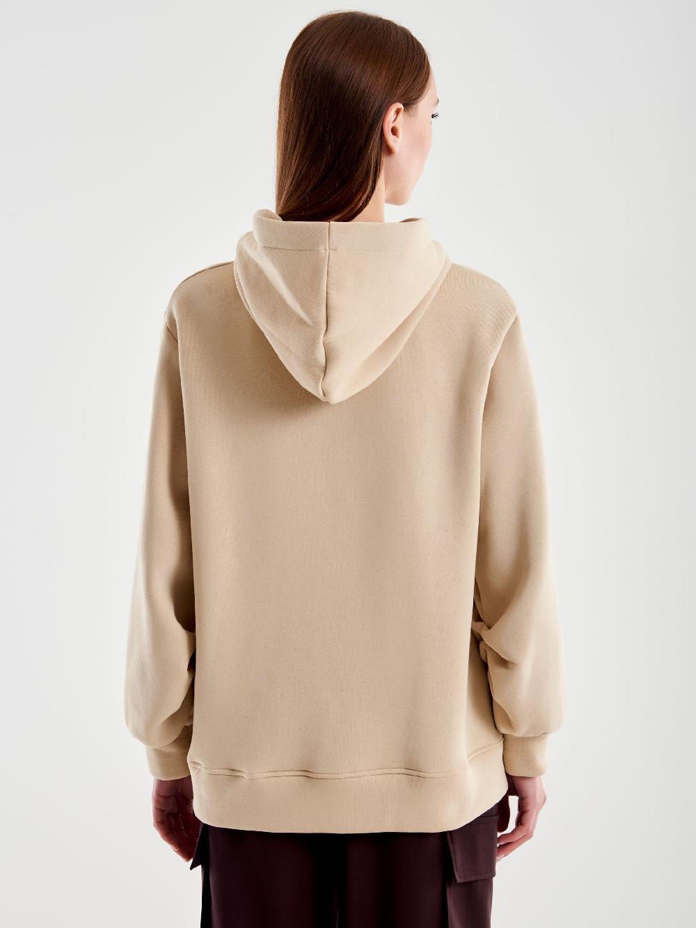 Vicolo Felpa Over con Cappuccio e Ricamo Beige Vendita Economica