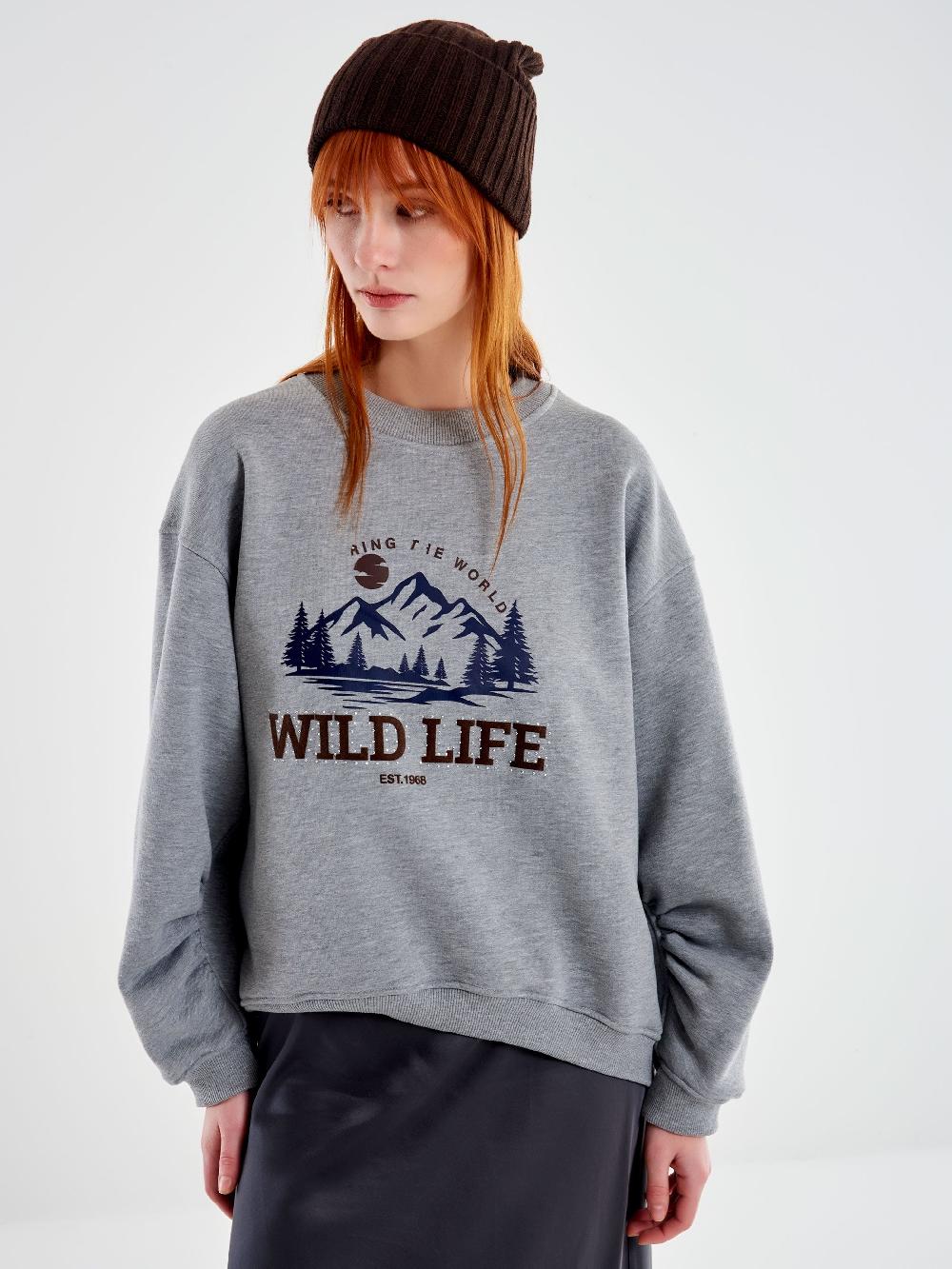 Vicolo Felpa Oversized Wild Life Grigio Saldi Di Fabbrica