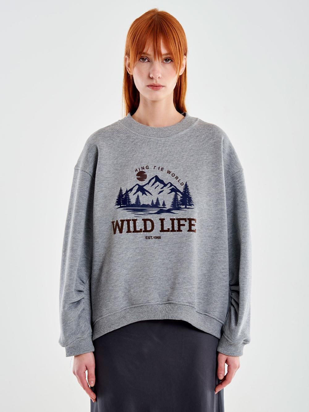 Vicolo Felpa Oversized Wild Life Grigio Saldi Di Fabbrica