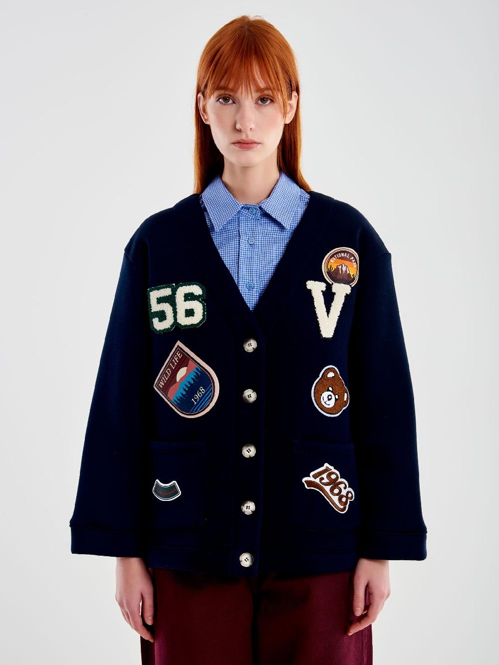 Vicolo Cardigan in Felpa con Patch Blu Vendite Flash