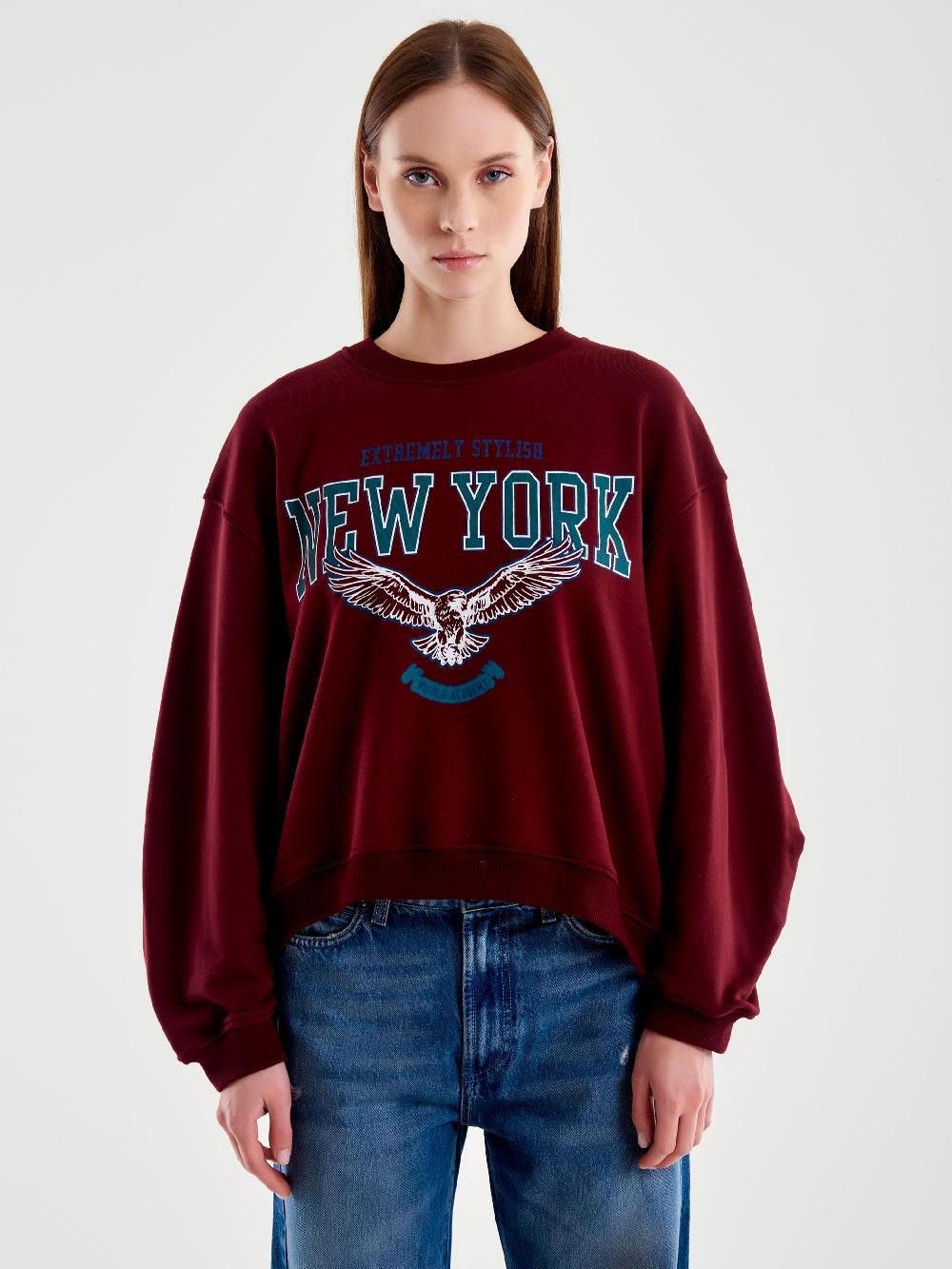 Vicolo Felpa Oversized Varsity Bordeaux In Saldo
