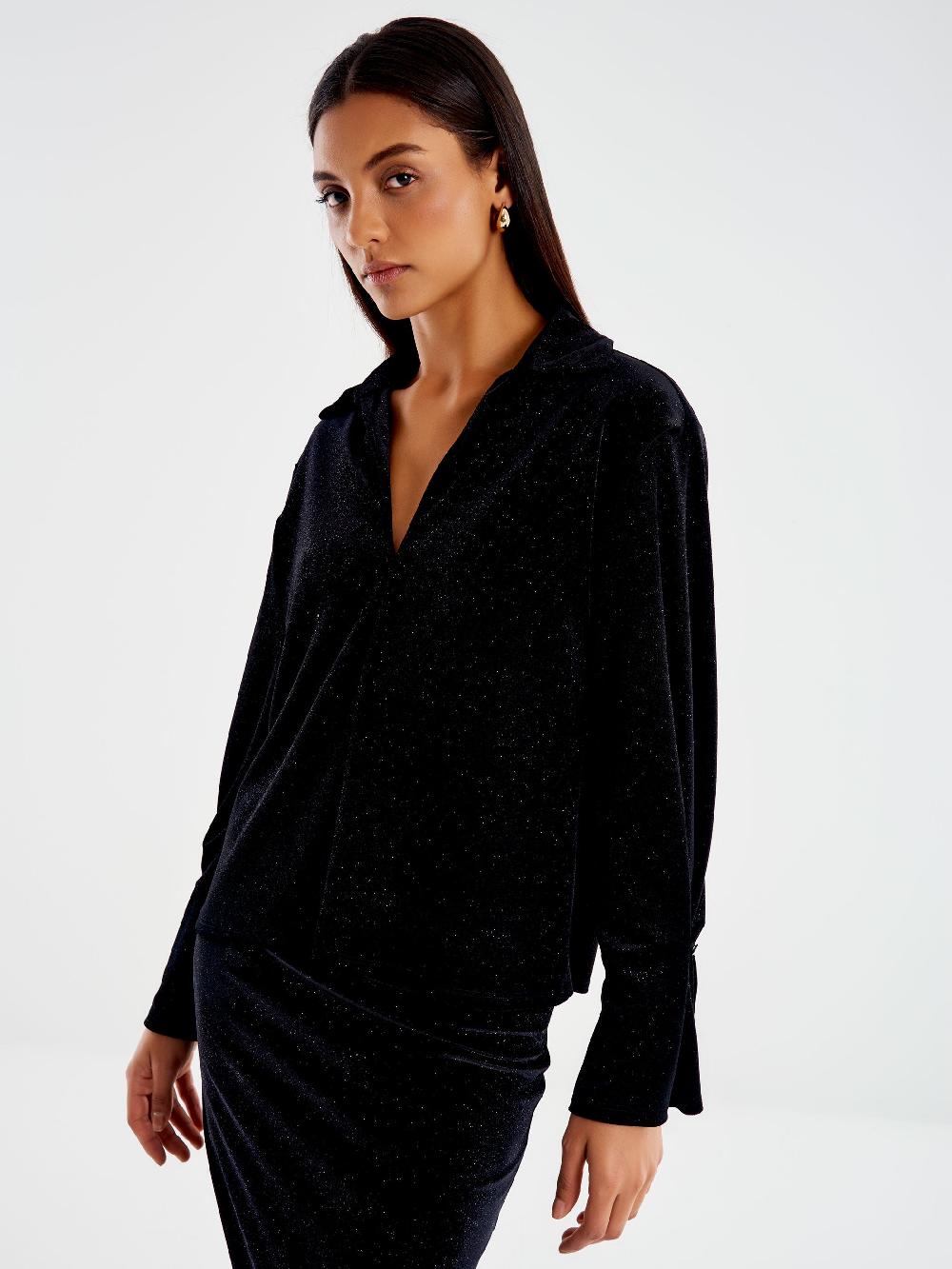 Vicolo Camicia in Ciniglia con Glitter Nero Italy