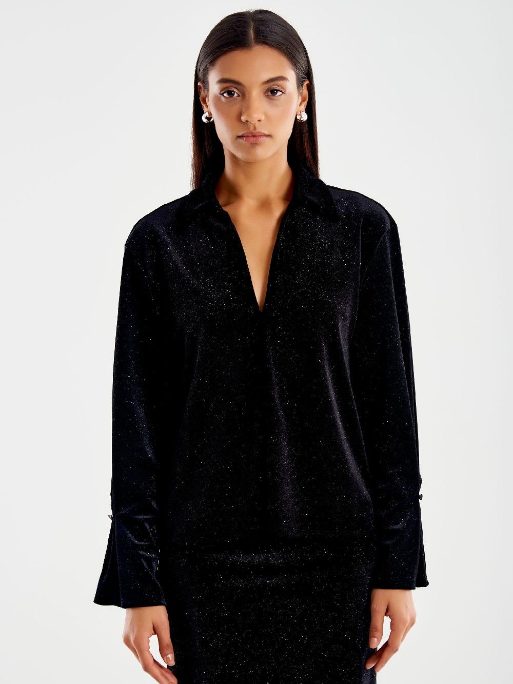 Vicolo Camicia in Ciniglia con Glitter Nero Italy