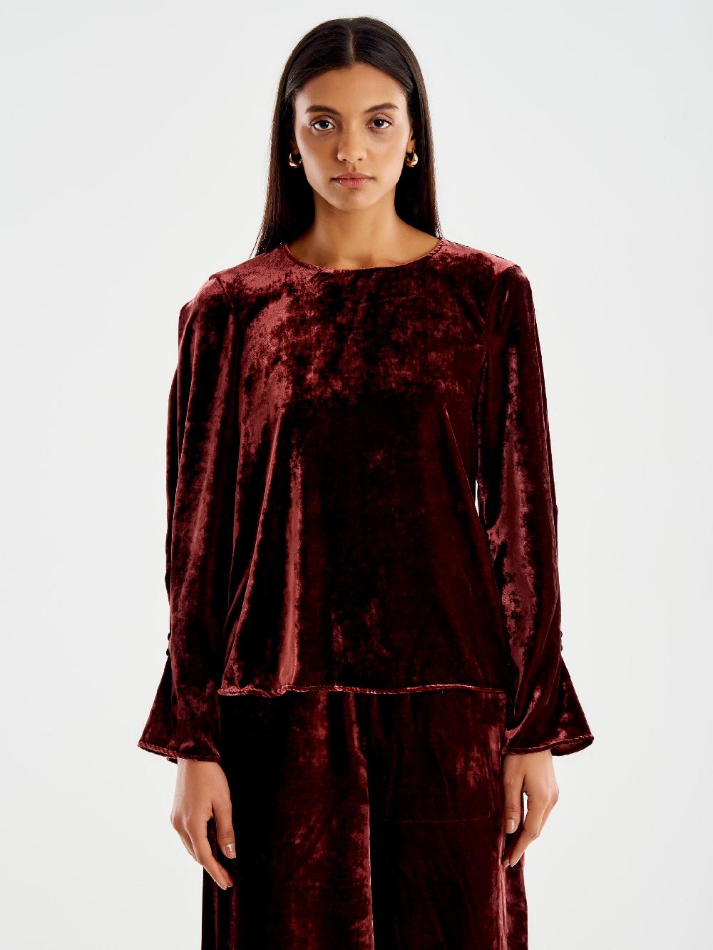 Vicolo Blusa Girocollo Velluto Bordeaux Italia
