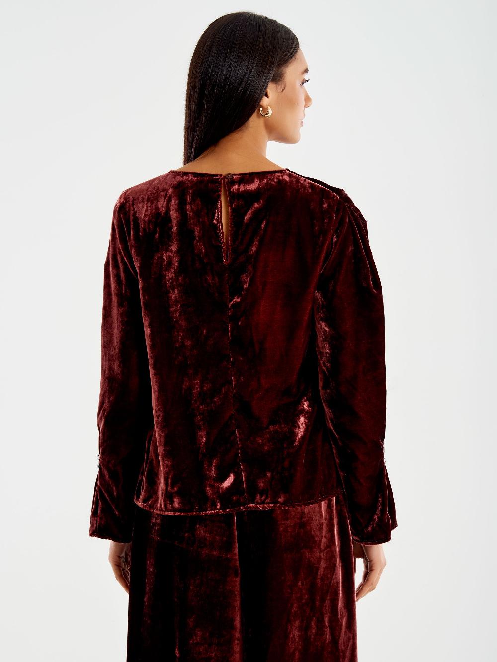 Vicolo Blusa Girocollo Velluto Bordeaux Italia