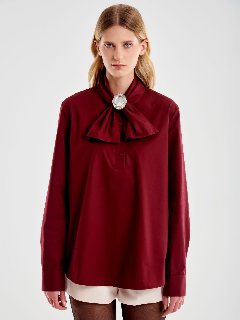Vicolo Camicia con Fiocco e Cabochon Bordeaux Nuovo