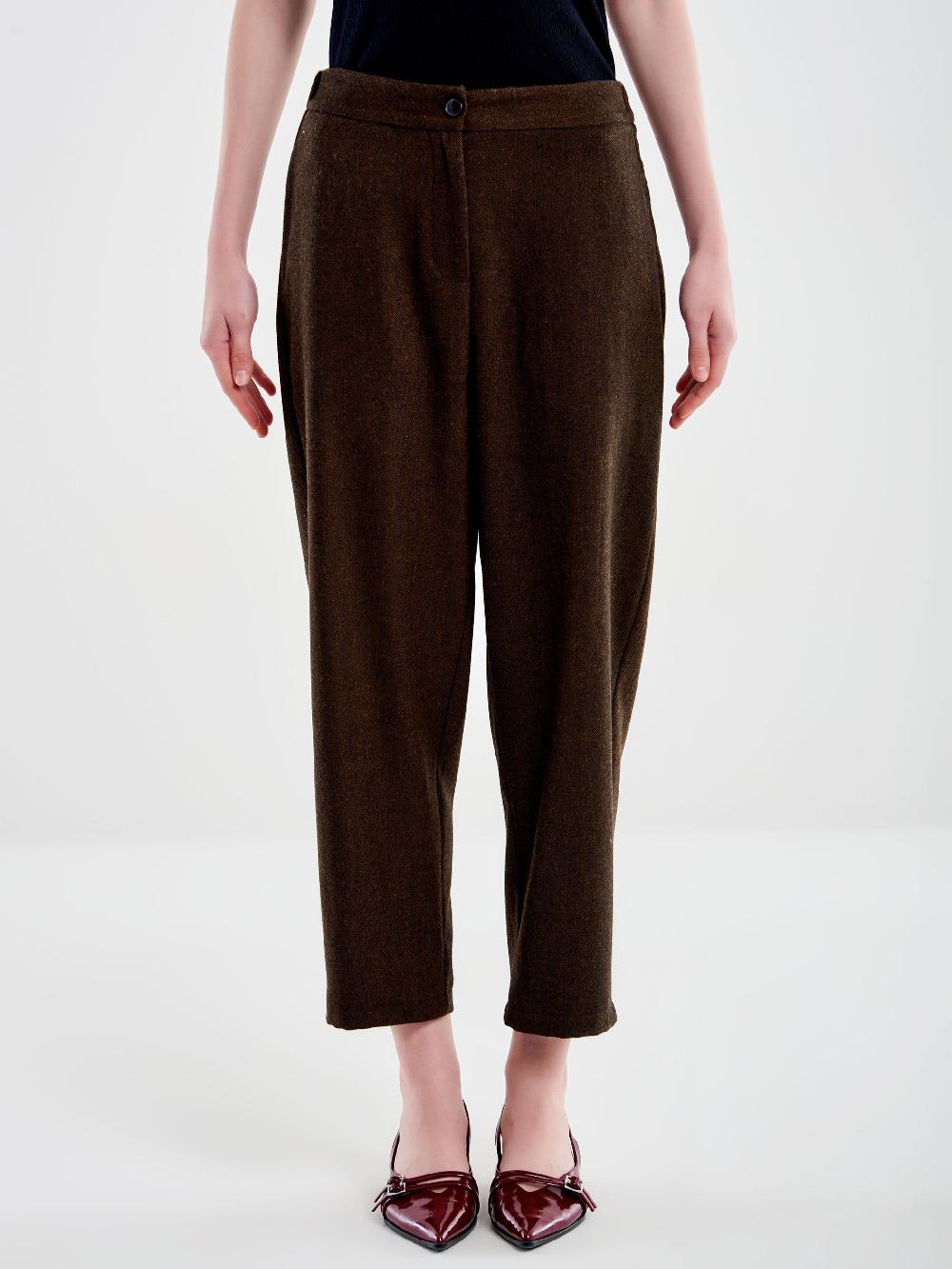 Vicolo Pantalone Carrot Fit Fesco di Lana Spinato – Vicolo Negozi Online