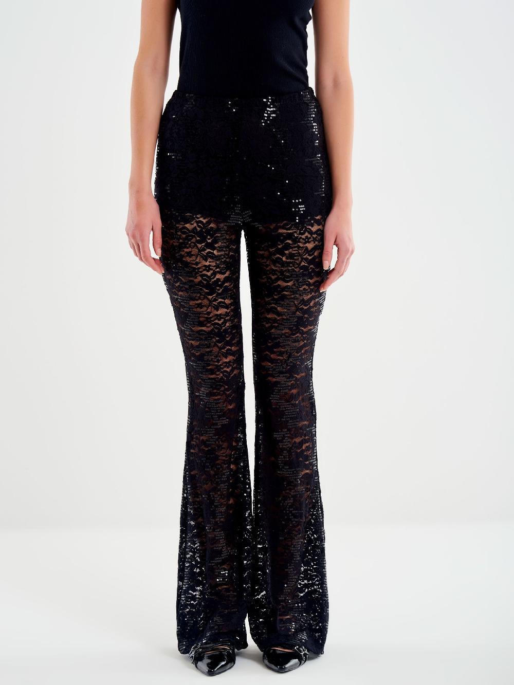 Vicolo Pantalone Ampio In Pizzo e Paillettes Nero Fino Al -60%