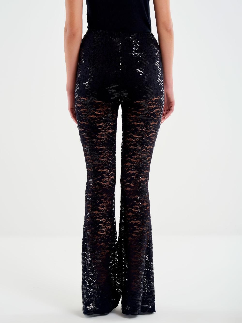 Vicolo Pantalone Ampio In Pizzo e Paillettes Nero Fino Al -60%