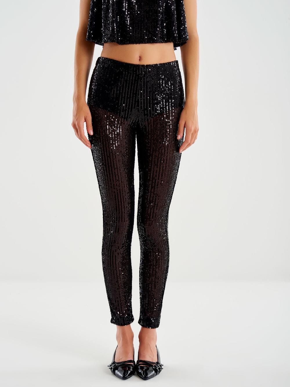 Vicolo Leggings in Paillettes Nero Shopping Online