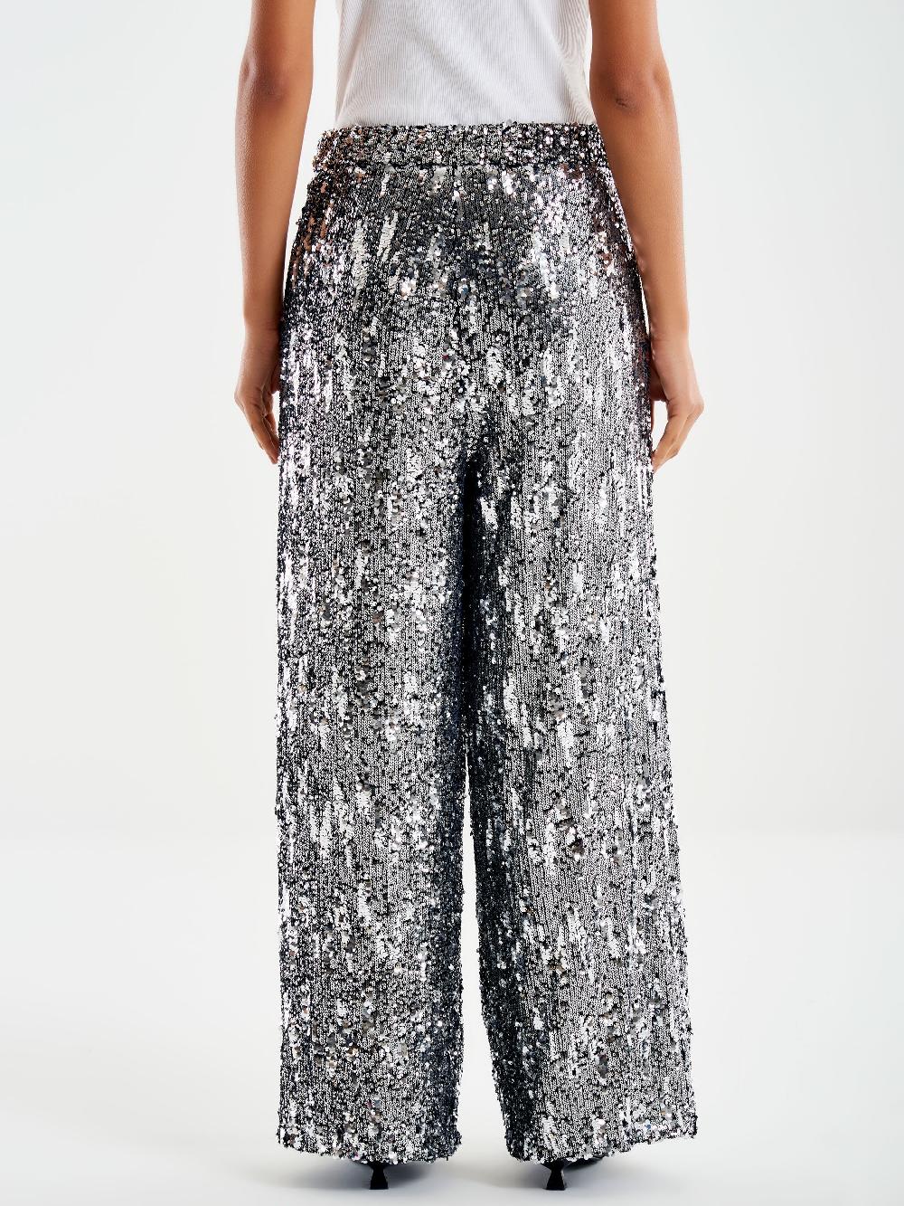 Vicolo Pantalone Ampio Paillettes Grigio Affare Del Giorno