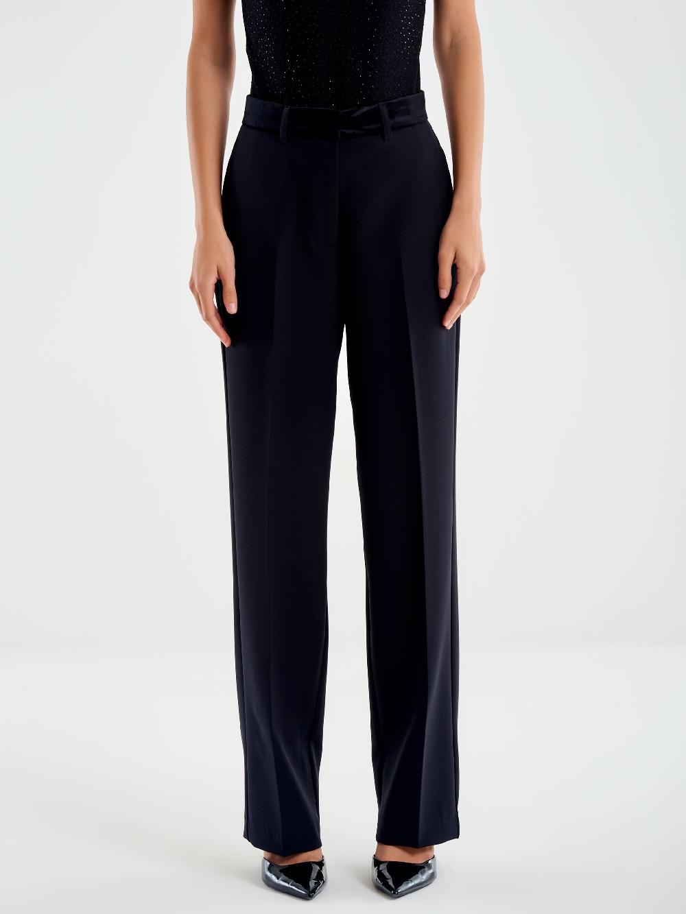 Vicolo Pantaloni Dettagli in Velluto Nero Sottocosto
