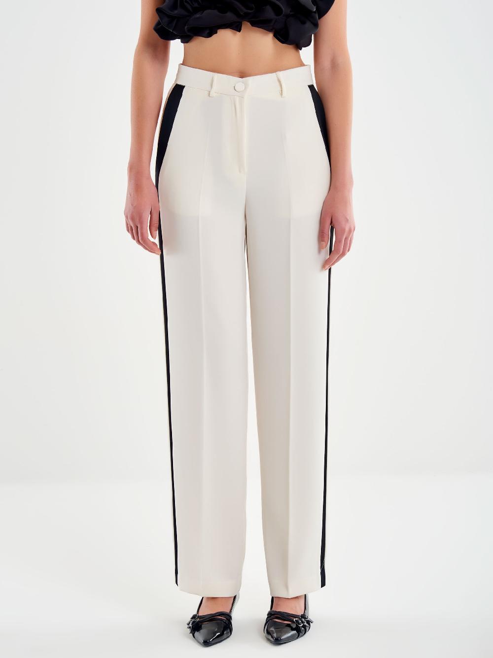 Vicolo Pantalone Banda Laterale Satin a Contrasto Bianco Novità