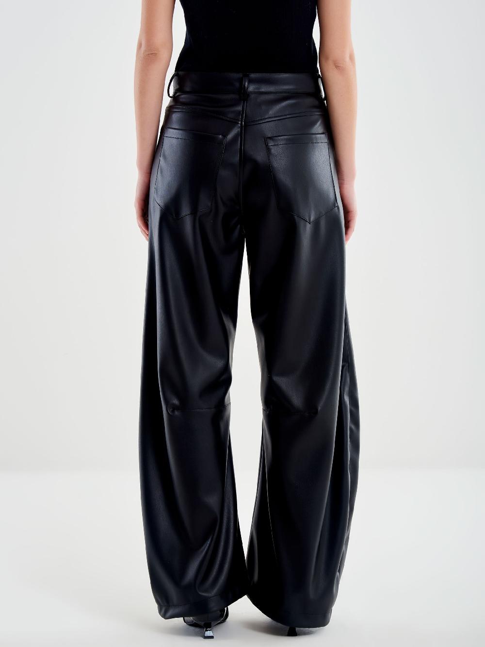 Vicolo Pantalone Ecopelle Loose Fit Nero Sconto