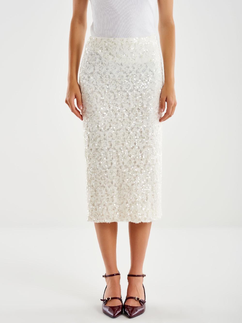 Vicolo Gonna Longuette in Pizzo e Paillettes Bianco Outlet