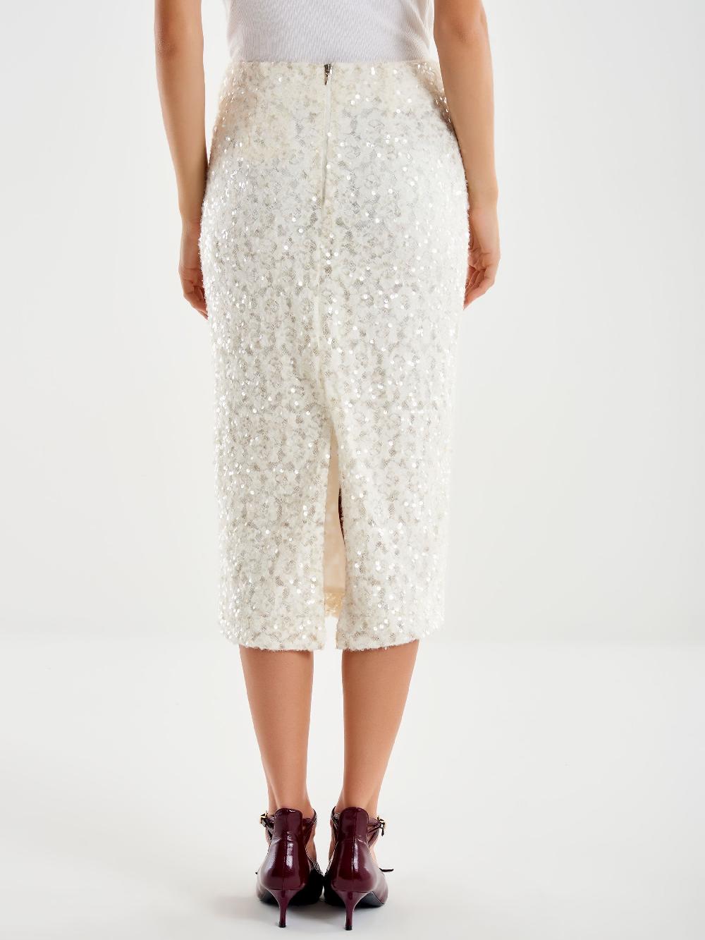 Vicolo Gonna Longuette in Pizzo e Paillettes Bianco Outlet