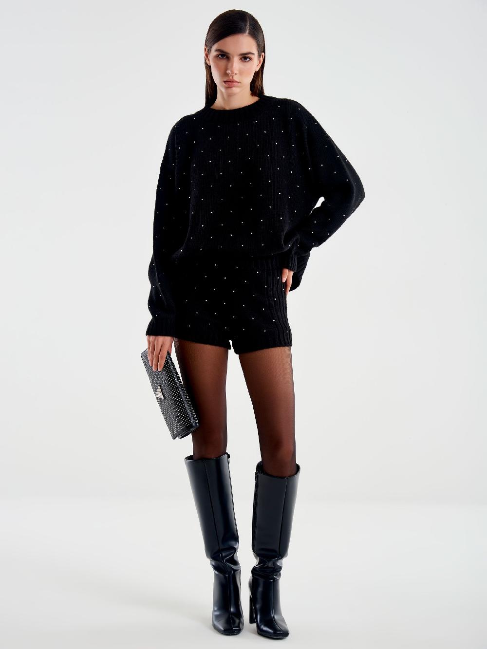 Vicolo Shorts in Maglia con Strass Nero Offerte