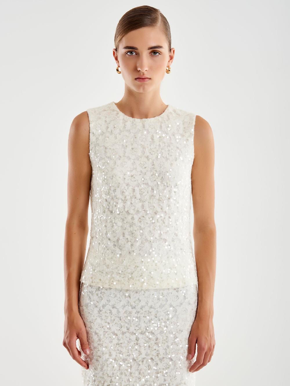 Vicolo Top in Pizzo e Paillettes Bianco 2025