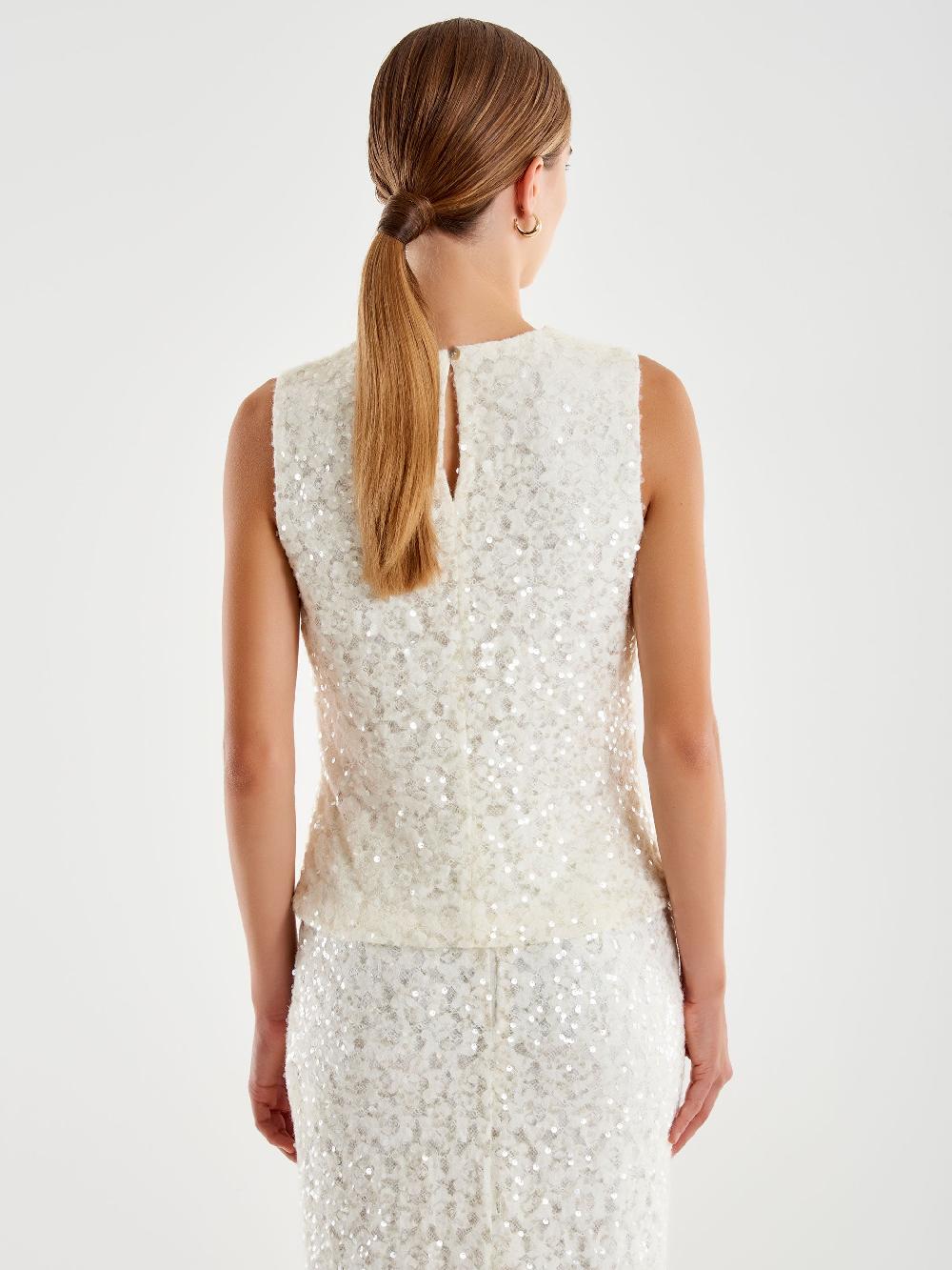 Vicolo Top in Pizzo e Paillettes Bianco 2025