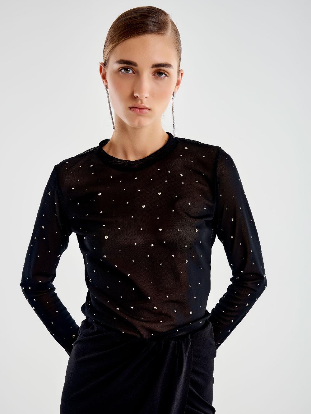 Vicolo Maglia in Tulle con Strass Nero Italy