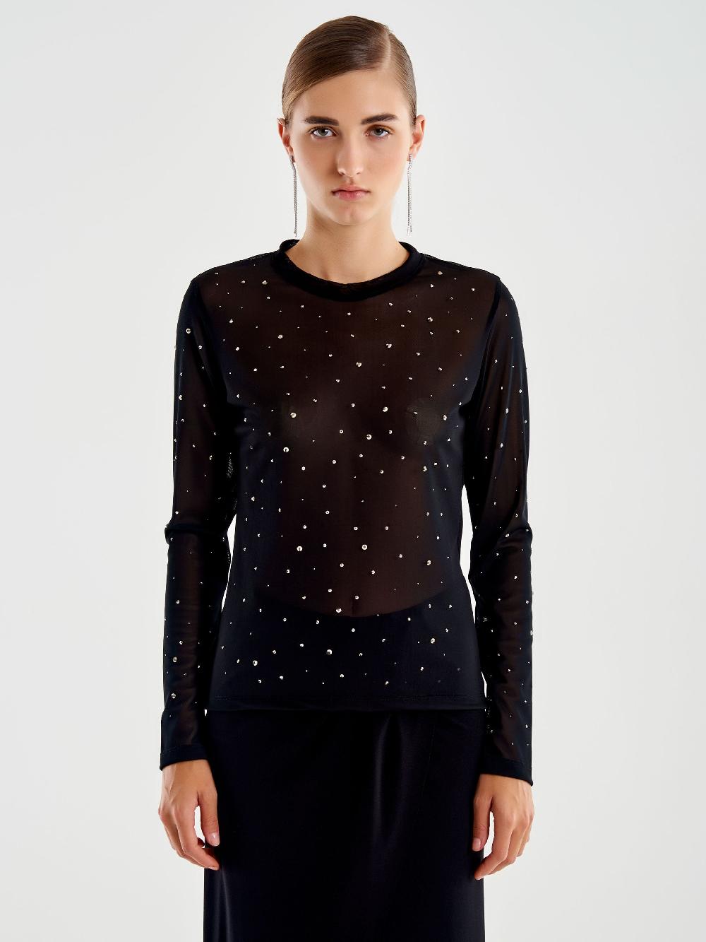 Vicolo Maglia in Tulle con Strass Nero Italy