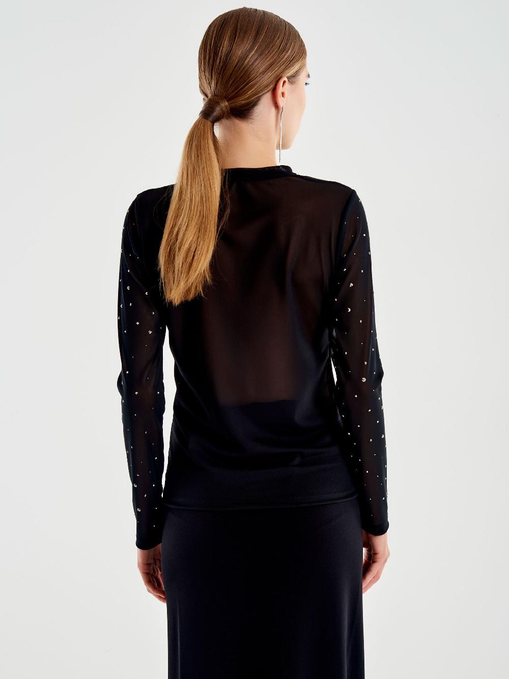 Vicolo Maglia in Tulle con Strass Nero Italy