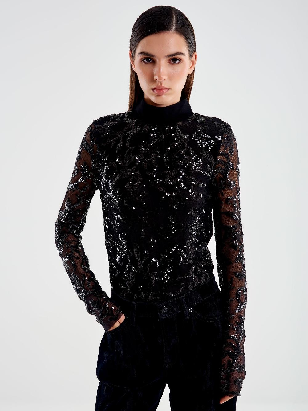 Vicolo Body Pizzo e Paillettes Nero Italia