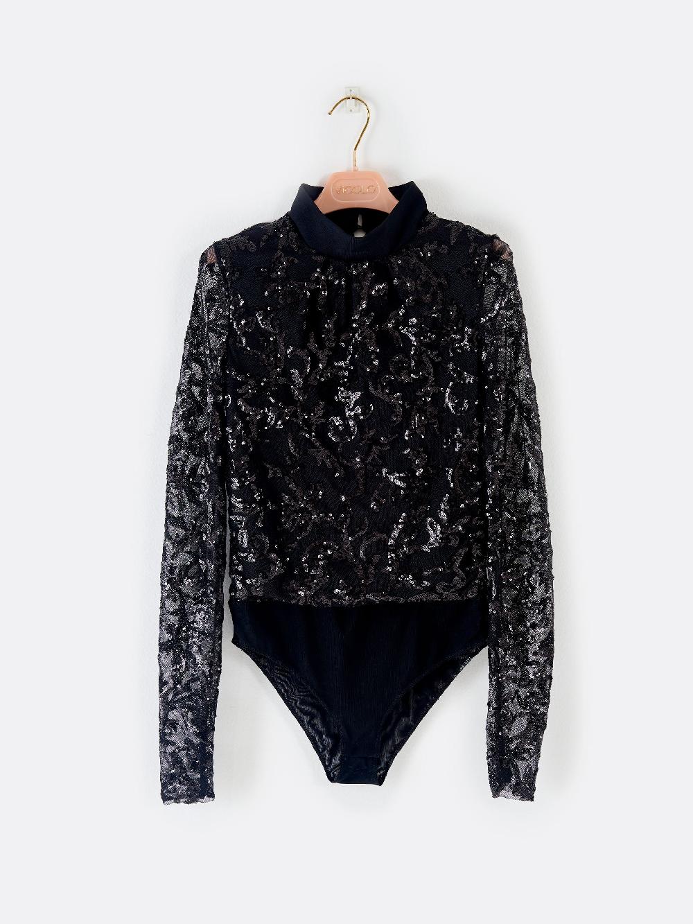 Vicolo Body Pizzo e Paillettes Nero Italia