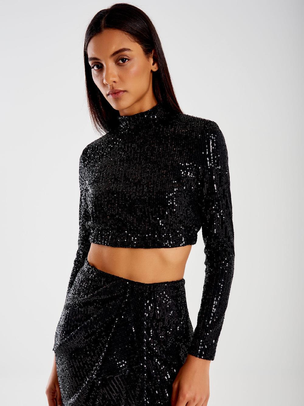 Vicolo Top Cropped Paillettes Nero 2025