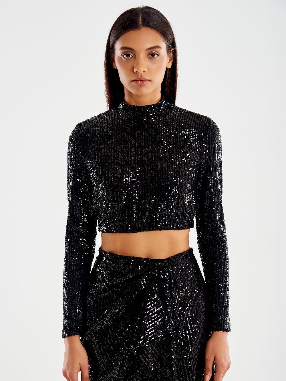 Vicolo Top Cropped Paillettes Nero 2025