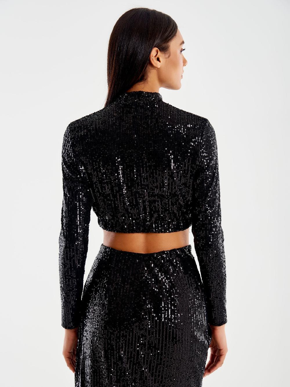 Vicolo Top Cropped Paillettes Nero 2025