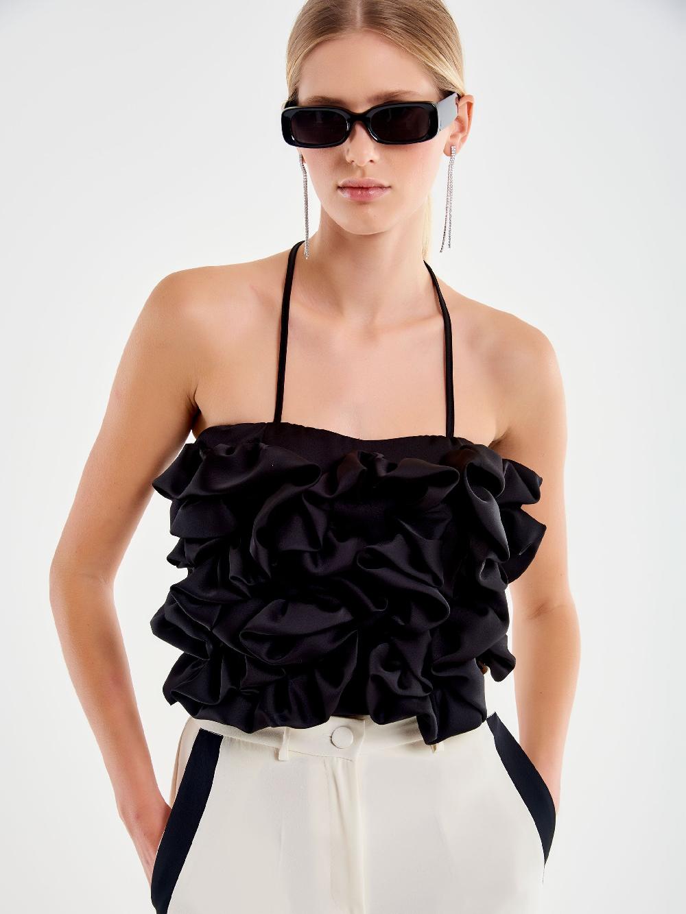 Vicolo Top Con Rouches Nero In Linea
