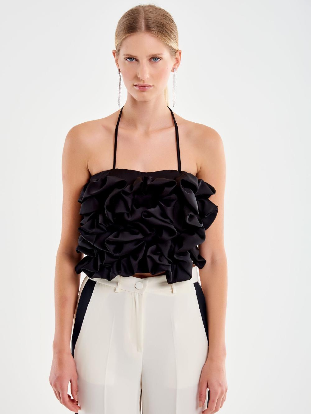 Vicolo Top Con Rouches Nero In Linea