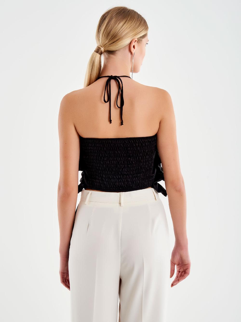 Vicolo Top Con Rouches Nero In Linea