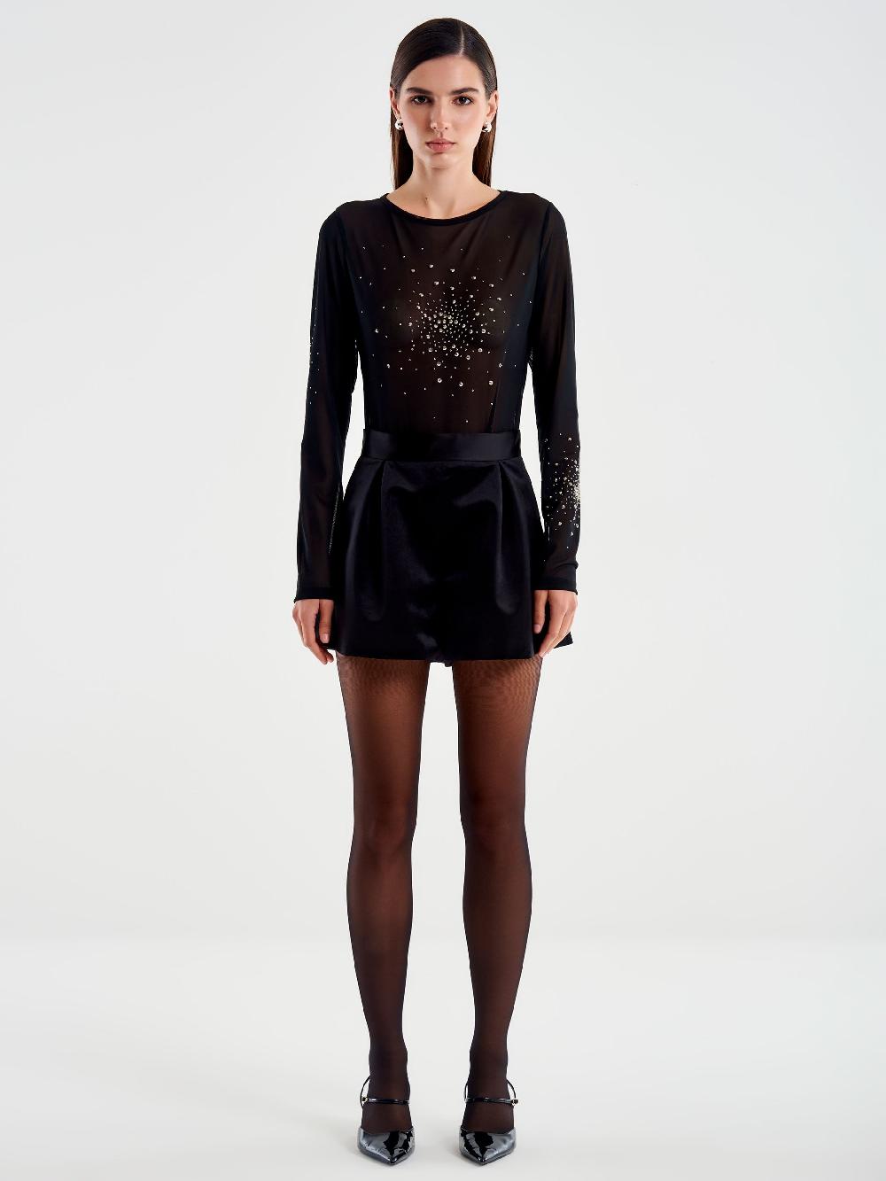 Vicolo Body in Tulle con Strass Nero Promozione