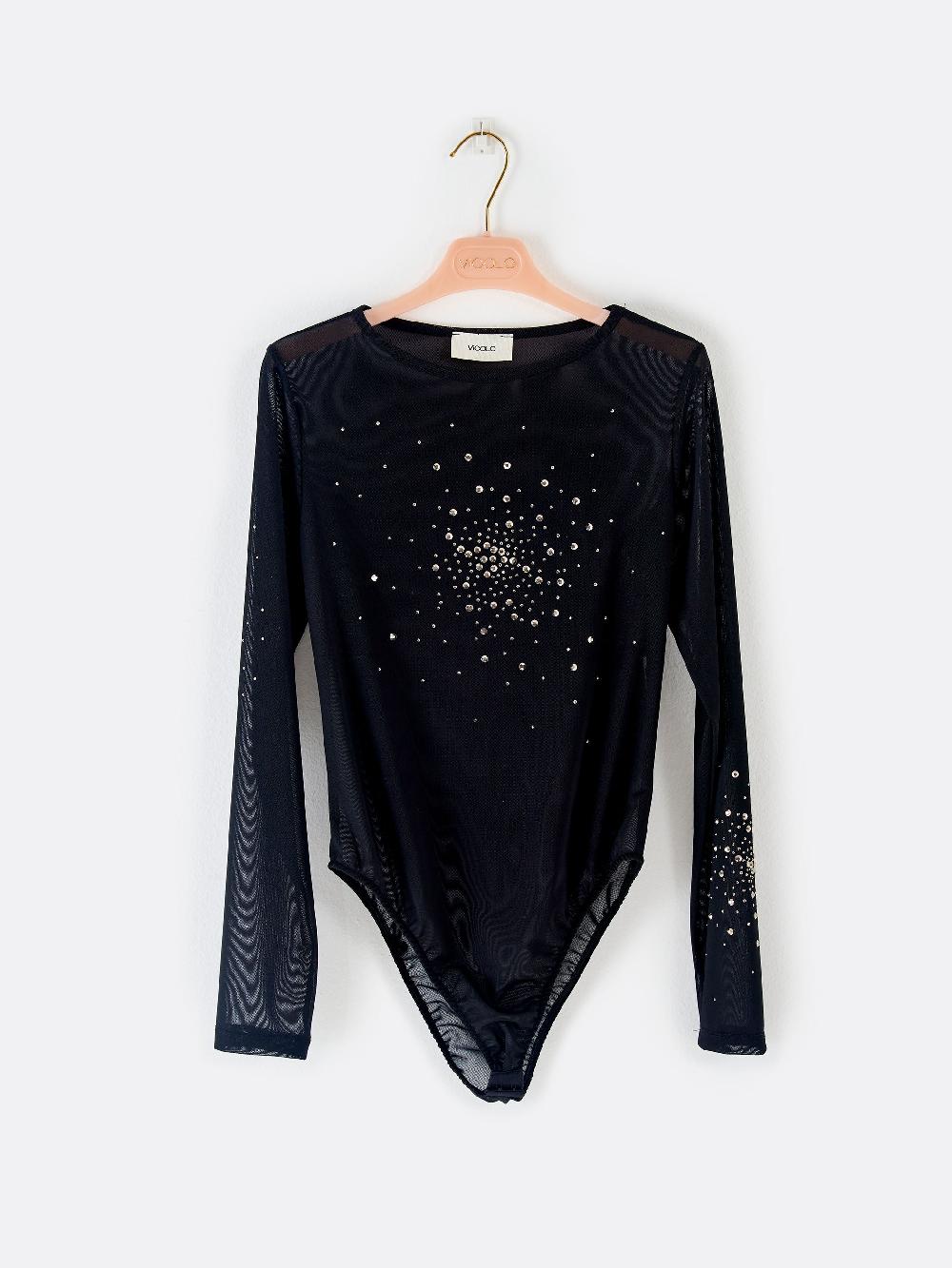 Vicolo Body in Tulle con Strass Nero Promozione