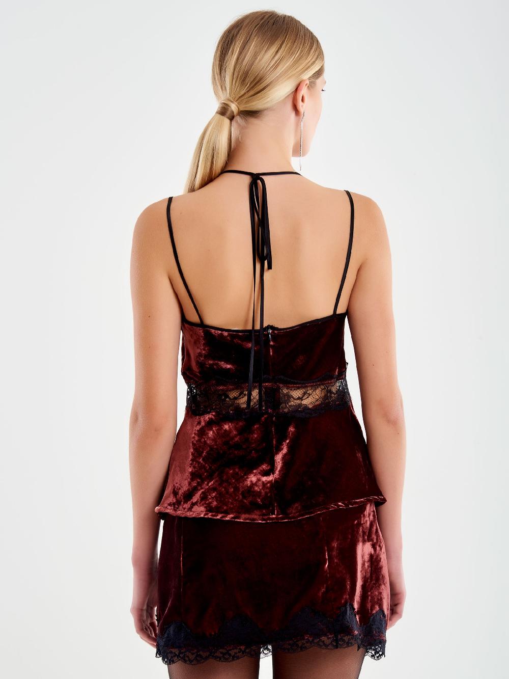 Vicolo Top in Pizzo e Velluto Bordeaux Spedizione Gratuita