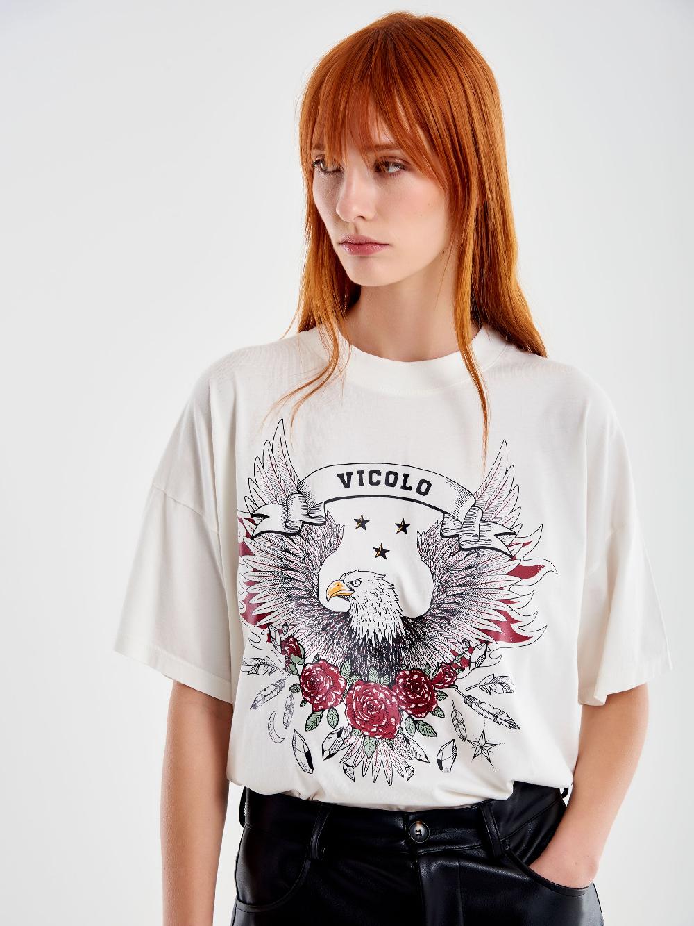 Vicolo T-shirt Fantasia Varsity Bianco Soddisfazione Garantita