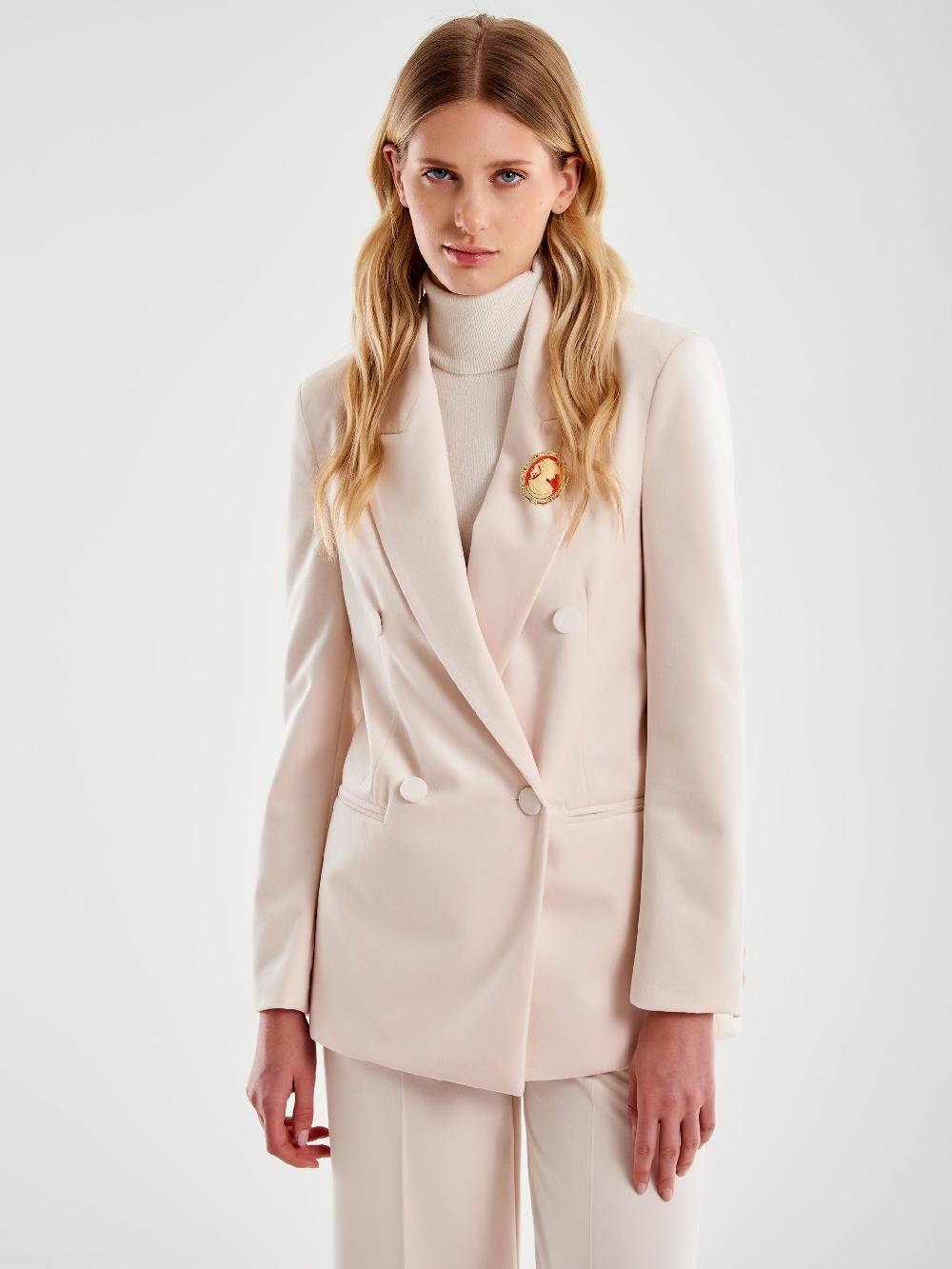 Vicolo Blazer Velluto con Spilla Bianco Promozione Limitata