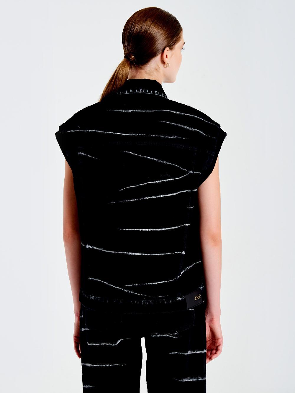 Vicolo Gilet in Jeans Effetto ZebratoNero Vendita Calda