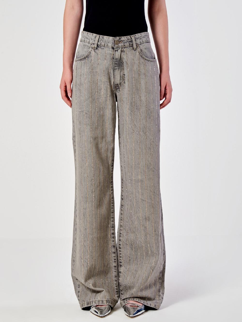 Vicolo Jeans Strass effetto GessatoGrigio Moda