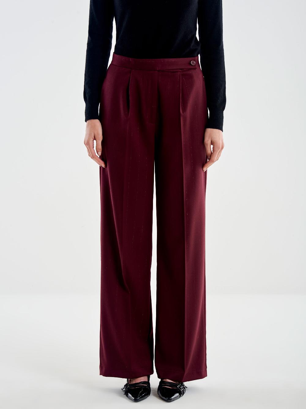 Vicolo Pantalone Ampio Gessato Lurex Bordeaux Novità