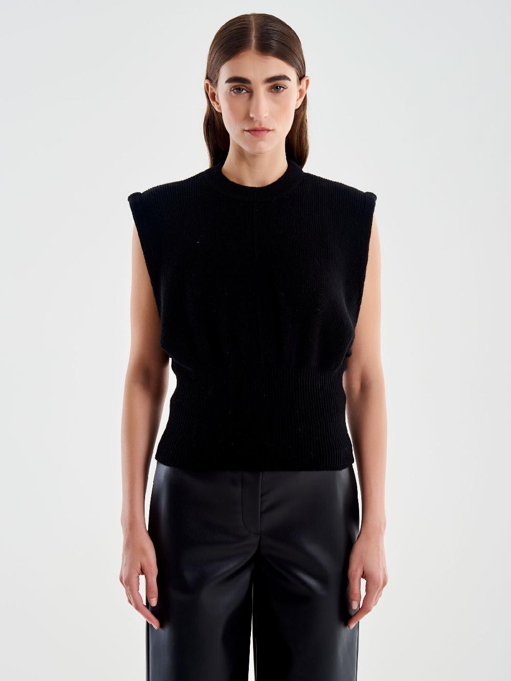 Vicolo Gilet Smanicato Girocollo Aderente Nero Presa