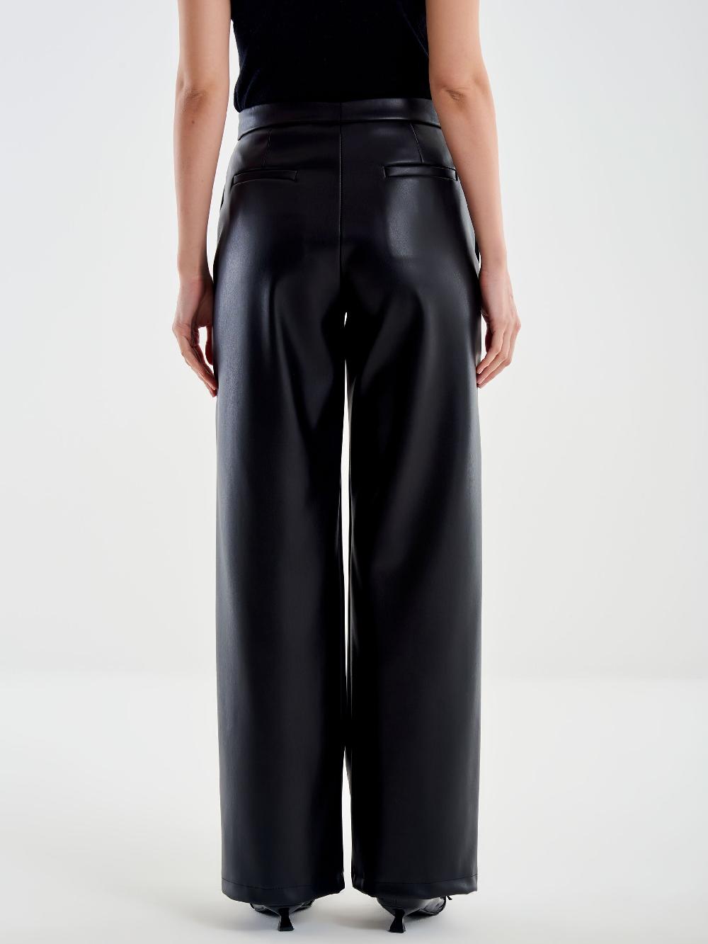 Vicolo Pantalone Straight Effetto Pelle Nero Sconto
