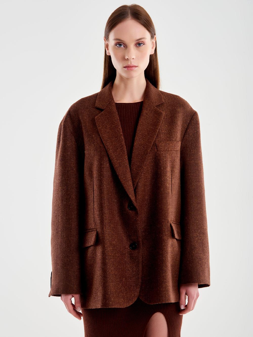 Vicolo Giacca Misto Lana Oversized Spinata Moro Offerta