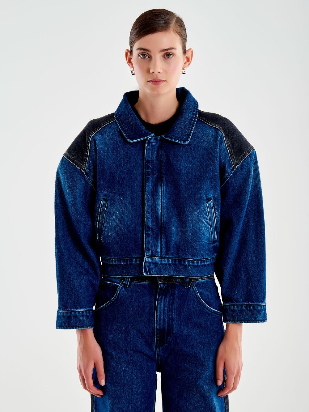 Vicolo Giubbotto In Denim Doppio Colore Blu Vendita Calda